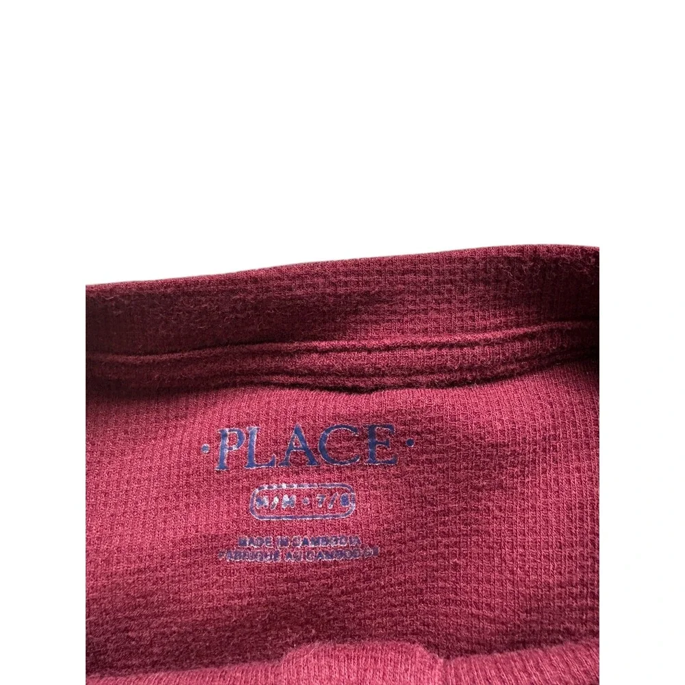 Boys The Children's Place Waffle Knit‎ Henley Shirt Size M 7/8 Burgundy as is
